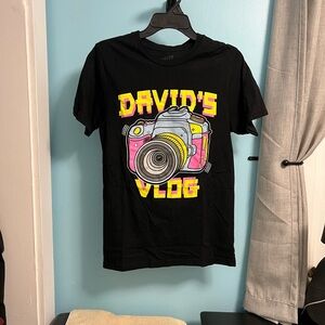David’s Vlog Vibrant Pink and Purple Retro Camera Digital Camera shirt